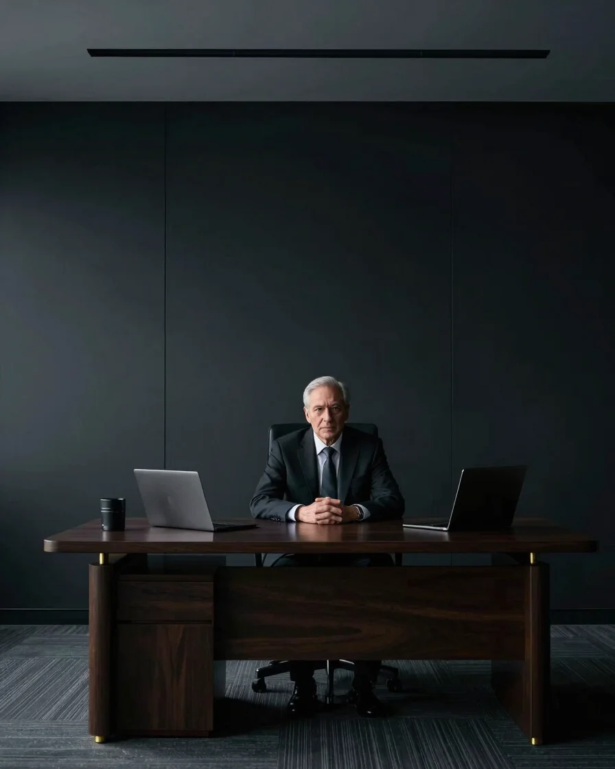 Editorial architectural portrait of a senior chartered accountant